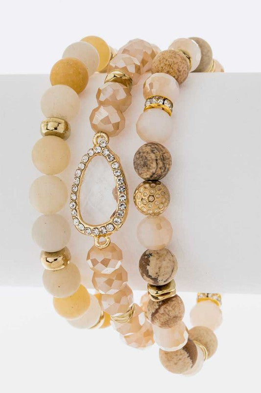 Semi Precious Mix Beads Stretch Bracelet Set