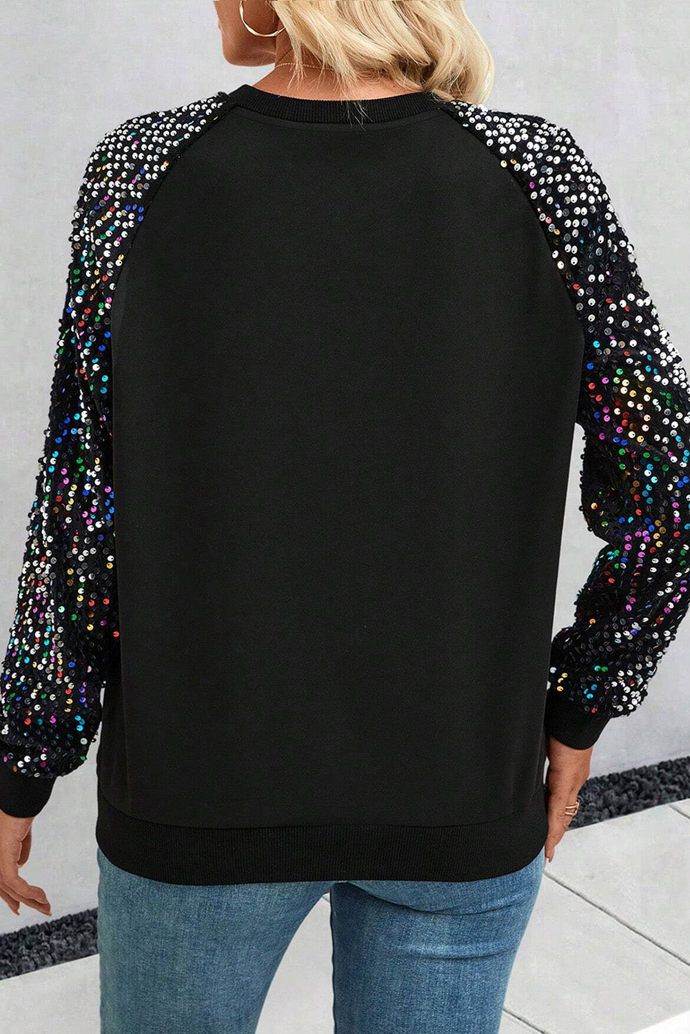 Sequin Round Neck Long Sleeve Blouse